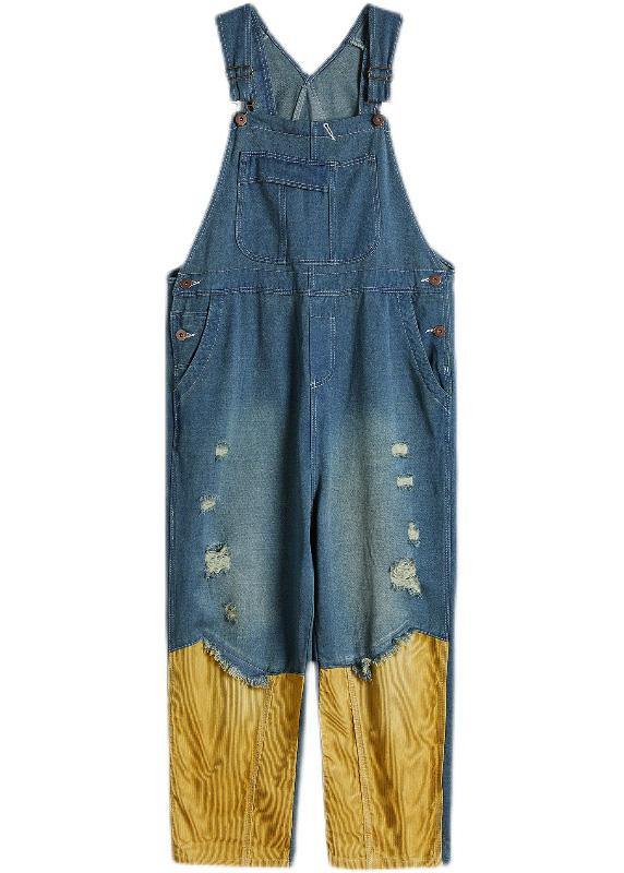 Style Denim Blue Pant Plus Size Spring Hole Jumpsuit Pants - bagstylebliss