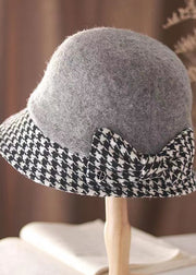 Style Elegant Caramel Plaid Bow Woolen Cloche Hat