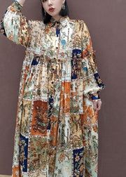 Style Floral Tunics Lapel Exra Large Hem Vestidos De Lino Spring Dresses - bagstylebliss