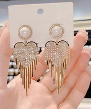 Style Gold Copper Overgild Zircon Pearl Tassel Drop Earrings