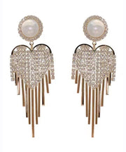 Style Gold Copper Overgild Zircon Pearl Tassel Drop Earrings