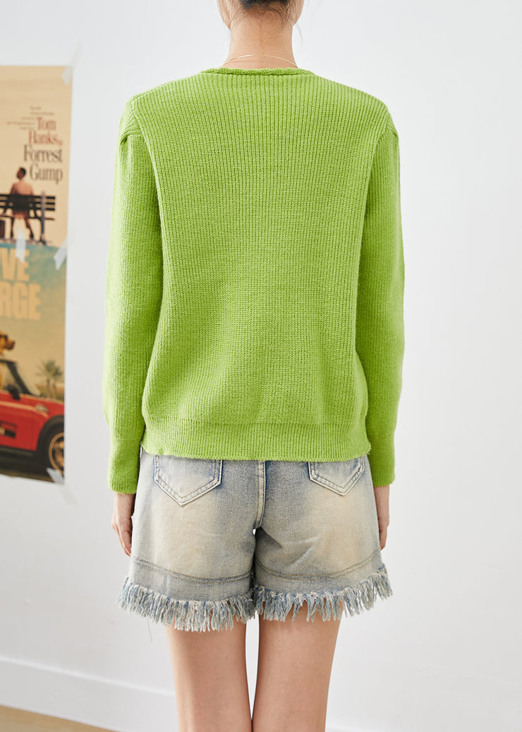 Style Grass Green Asymmetrical Button Down Knit Cardigan Fall