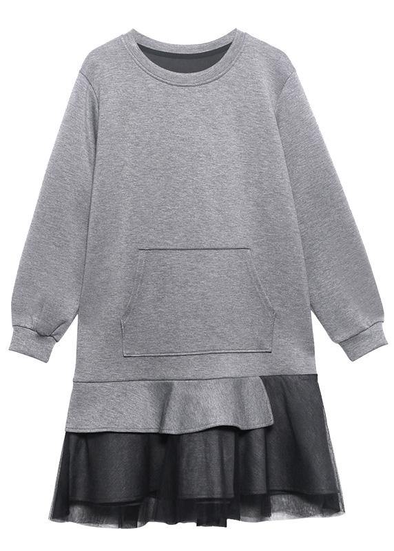Style Gray Clothes Women O Neck Patchwork Spring Dresses - bagstylebliss