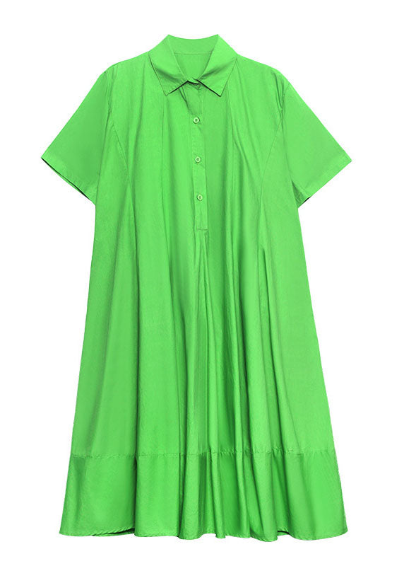 Style Green Button Patchwork Fall Short Sleeve Dresses