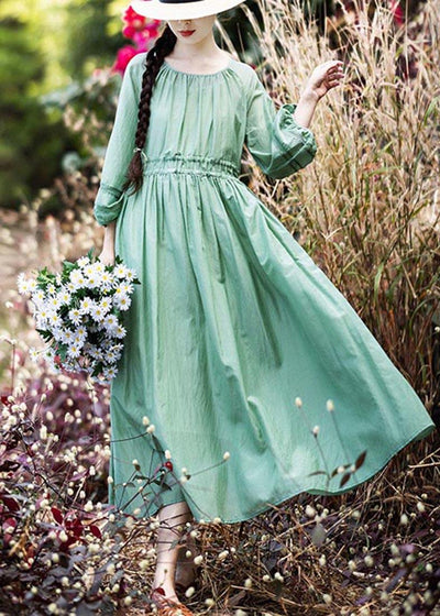 Style Green Cinched Patchwork Lace Long Summer Cotton Dress - bagstylebliss