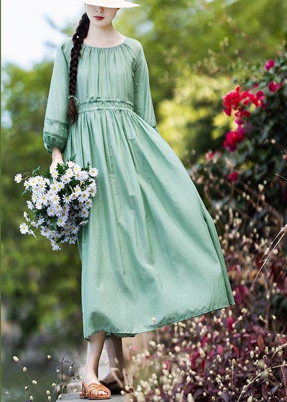 Style Green Cinched Patchwork Lace Long Summer Cotton Dress - bagstylebliss