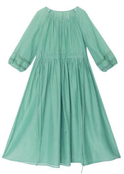 Style Green Cinched Patchwork Lace Long Summer Cotton Dress - bagstylebliss