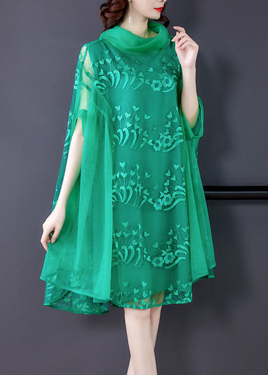 Style Green Embroidered Tulle Vacation Dresses Spring