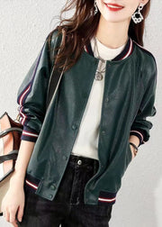 Style Green Faux Leather Coat Outwear Winter