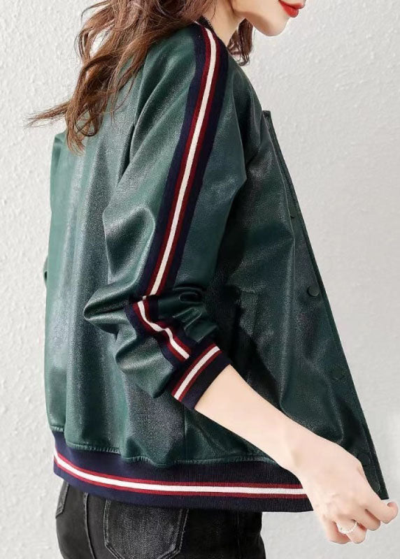 Style Green Faux Leather Coat Outwear Winter