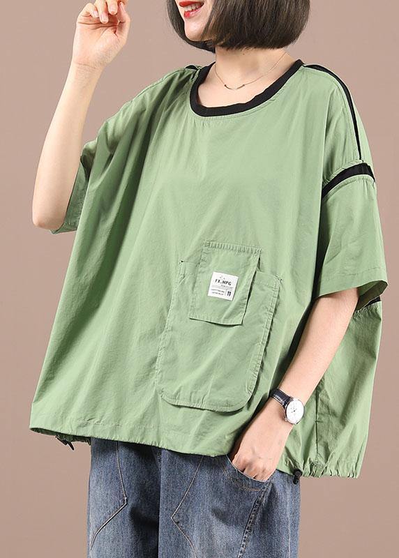 Style Green Patchwork Pockets Cotton Top Summer - bagstylebliss
