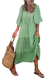 Style Green Print Patchwork Exra Large Hem Party Long Dress Half Sleeve