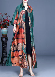 Style Green Print Summer Silk Half Sleeve Cardigans Long - bagstylebliss