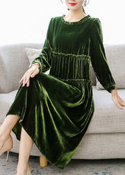 Style Green Rüschen Patchwork Velour Lange Kleider Frühling