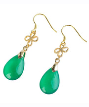 Style Green Sterling Silver Overgild Water Drop Chalcedony Drop Earrings