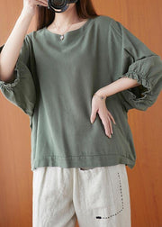 Style Green lantern sleeve Cotton Blouse Top Summer - bagstylebliss