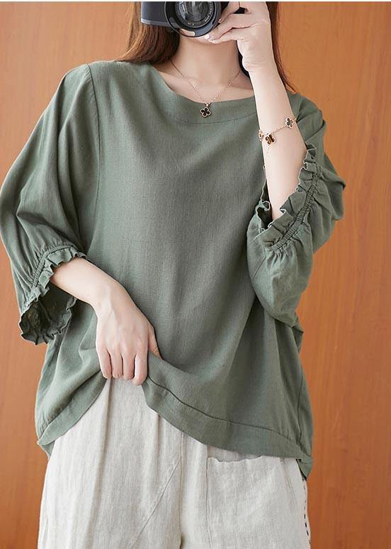 Style Green lantern sleeve Cotton Blouse Top Summer - bagstylebliss