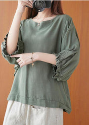 Style Green lantern sleeve Cotton Blouse Top Summer - bagstylebliss