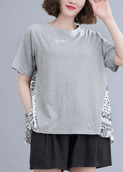 Style Grey Patchwork Print Half Sleeve Cotton Summer Tee - bagstylebliss