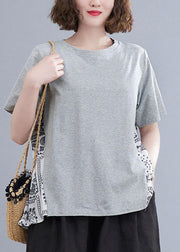 Style Grey Patchwork Print Half Sleeve Cotton Summer Tee - bagstylebliss