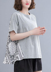 Style Grey Patchwork Print Half Sleeve Cotton Summer Tee - bagstylebliss