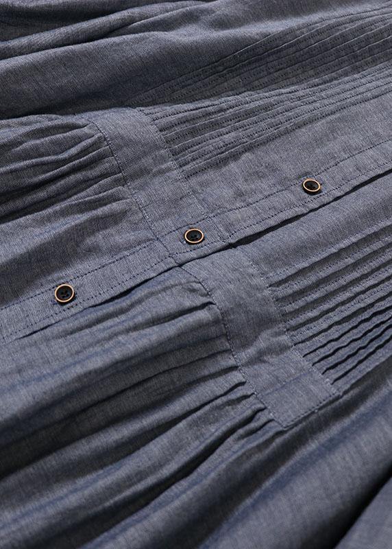 Style Grey PeterPan Collar Pockets Button Fall Maxi Dresses Long sleeve - bagstylebliss