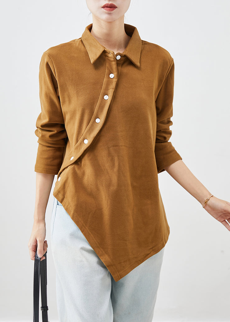 Style Khaki Asymmetrical Button Down Velour Sweatshirt Winter