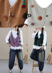 Style Khaki Embroideried Floral Fall Shirt Knit Vest Sleeveless - bagstylebliss