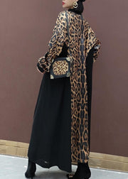 Style Leopard Clothes Stand Collar Patchwork Art Spring Dress - bagstylebliss