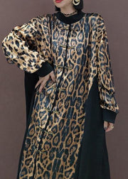 Style Leopard Clothes Stand Collar Patchwork Art Spring Dress - bagstylebliss