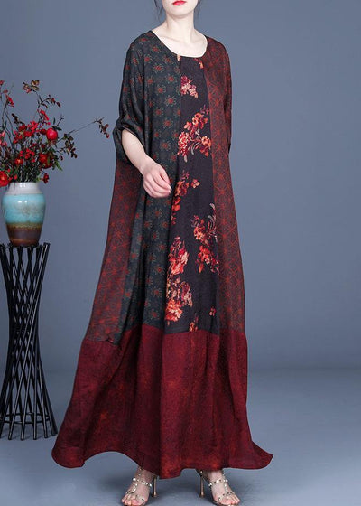 Style Mulberry Print Patchwork Robe Dresses Summer Spring - bagstylebliss