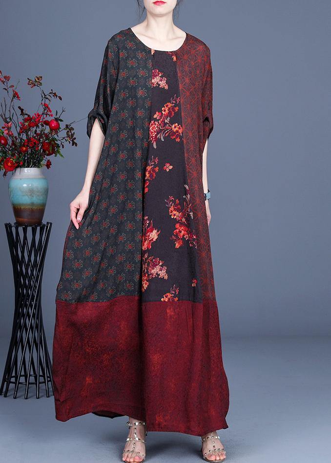 Style Mulberry Print Patchwork Robe Dresses Summer Spring - bagstylebliss