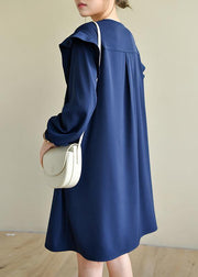 Style Navy Asymmetric Dresses O Neck Chiffon Dress - bagstylebliss