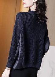 Style Navy Asymmetrischer Patchwork-Strickpullover Winter