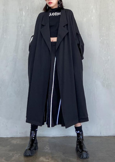 Style Notched pockets fine Long coat sblack oversized women coats - bagstylebliss