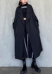 Style Notched pockets fine Long coat sblack oversized women coats - bagstylebliss