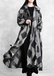 Style Notched tie waist Fashion Coats Women gray plaid tunic jackets - bagstylebliss