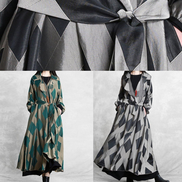 Style Notched tie waist Fashion Coats Women gray plaid tunic jackets - bagstylebliss