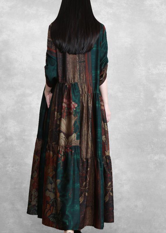 Luxy Green Print Silk Summer Dresses Loose Caftan - bagstylebliss