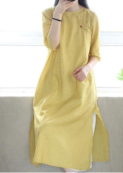 Style O Neck Side Open Dresses Catwalk Yellow Robes Dress - bagstylebliss
