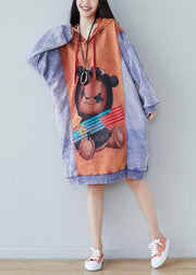 Style Orange Hooded Print Drawstring Fall Sweatshirts Dress - bagstylebliss