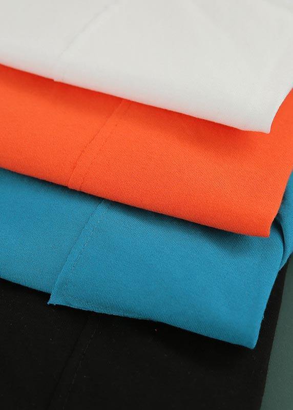 Style Orange O-Neck Pockets Cotton Tops Summer - bagstylebliss