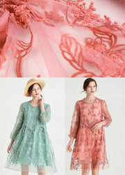 Style Pink Patchwork Embroideried Fall Lace Vacation Dress Long Sleeve - bagstylebliss