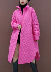 Style Pink Peter Pan Collar Pockets Tie Waist Parka Winter