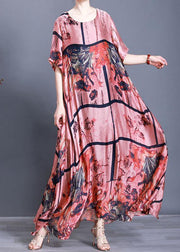 Luxy Pink Silk Maxi Dress Plus Szie Print Summer Dress - bagstylebliss
