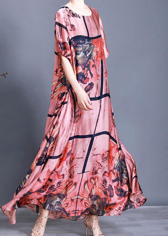 Luxy Pink Silk Maxi Dress Plus Szie Print Summer Dress - bagstylebliss
