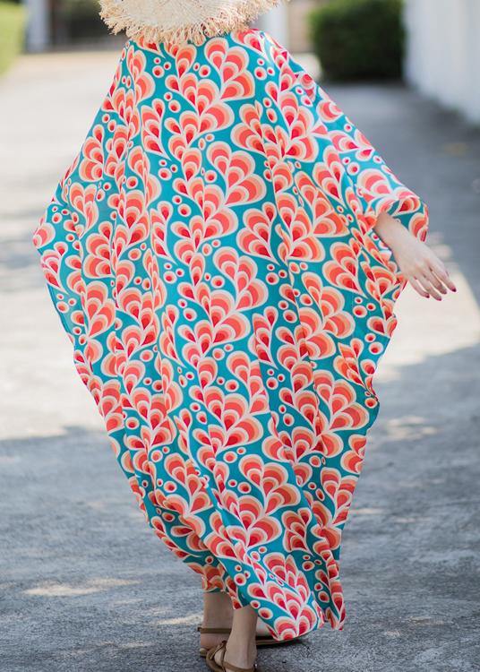 Style Print Kaftan Batwing Sleeve Maxi Dresses - bagstylebliss