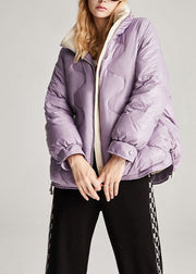 Style Purple Pockets drawstring Casual Winter Duck Down Winter Coats