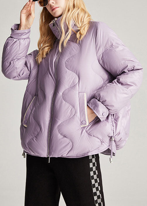 Style Purple Pockets drawstring Casual Winter Duck Down Winter Coats