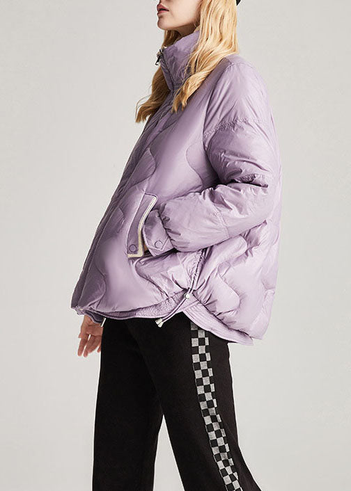 Style Purple Pockets drawstring Casual Winter Duck Down Winter Coats